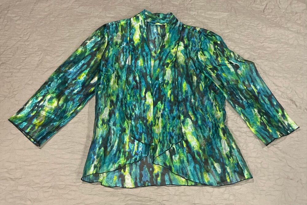 Vibrant Green Blue Colorful Sheer Duster Top Small